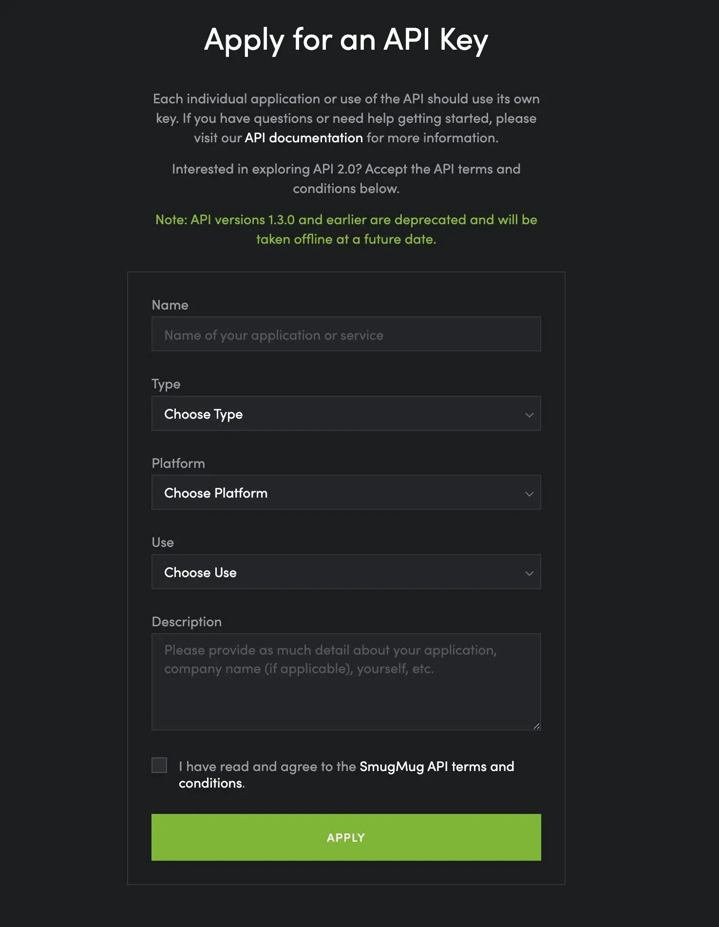 Apply for SmugMug API