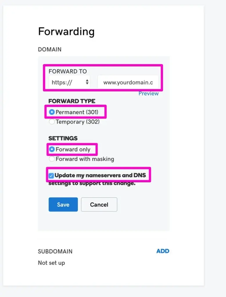 Forwarding configuration