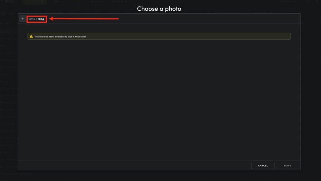 Navigating to photos in the SmugMug photo picker