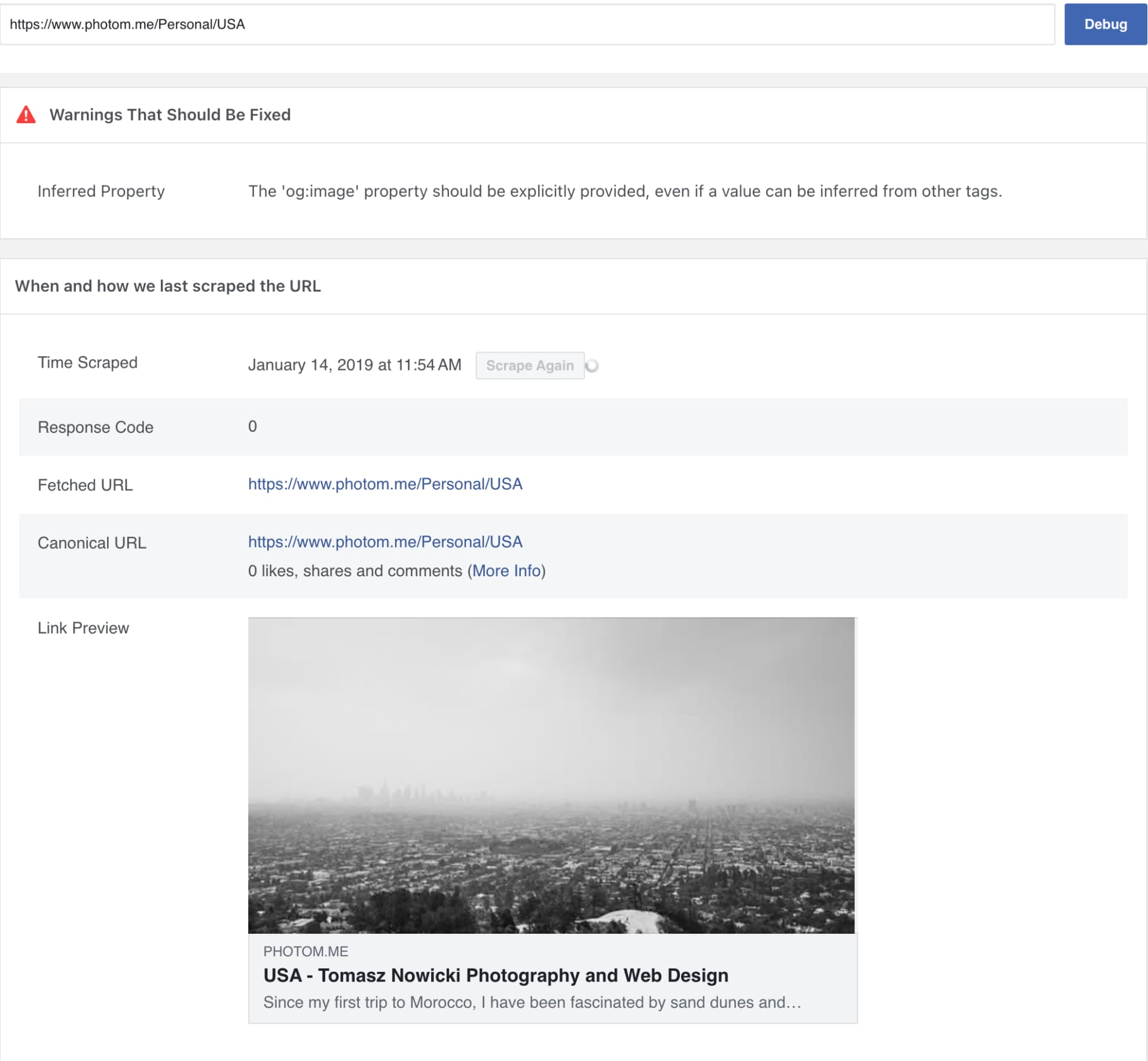 Facebook Sharing Debugger tool