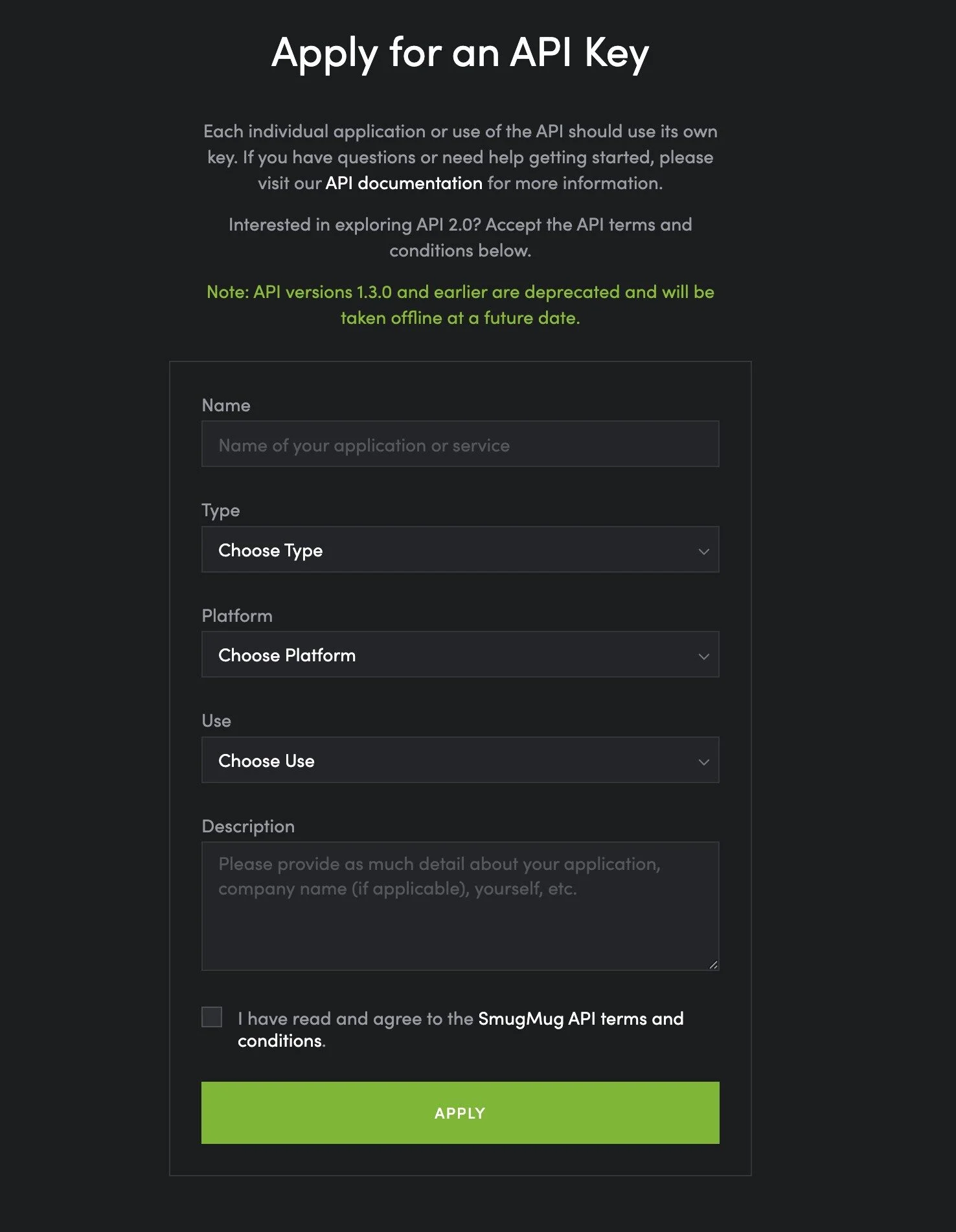Apply for SmugMug API