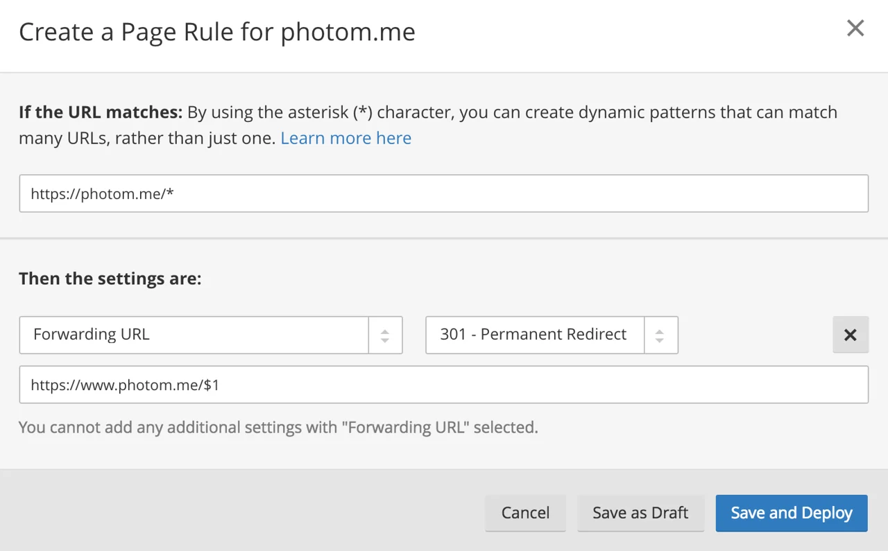 Page Rule configuration for root domain redirect