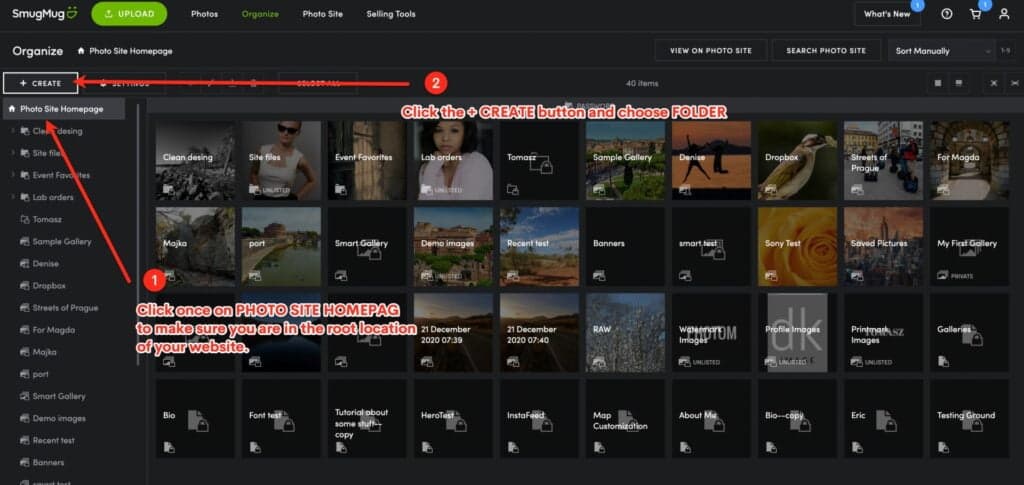Creating a new folder in SmugMug Organizer