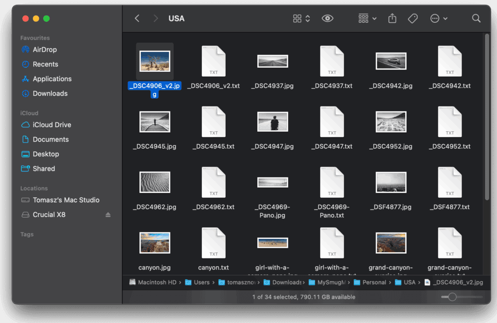 SmugMug Downloader - downloaded images with metadata